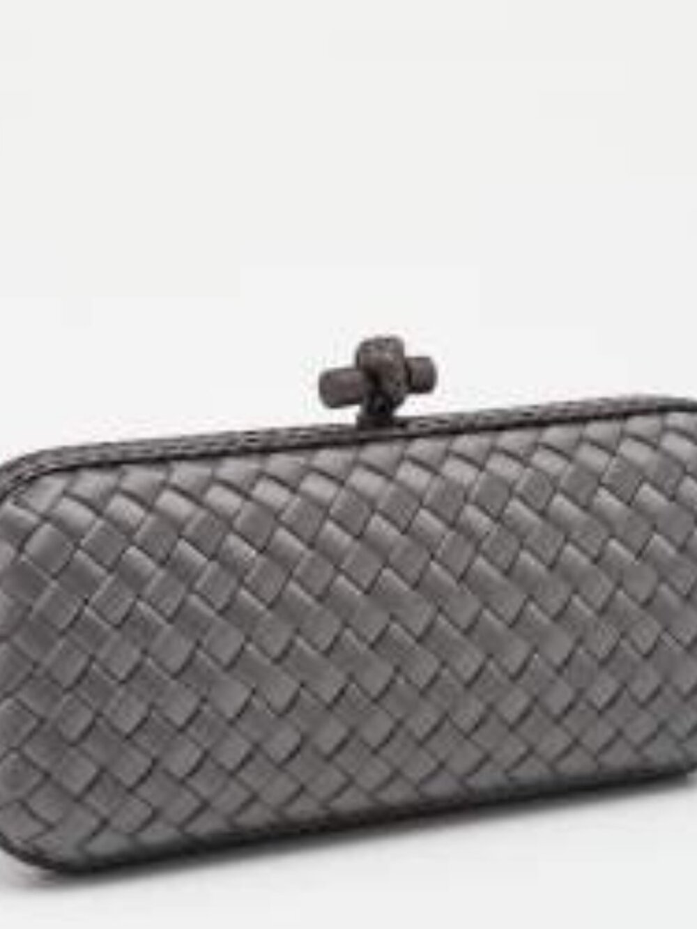 Bottega Veneta Snakeskin Print Trim Intrecciato Metal Knot Top Clutch Handbag